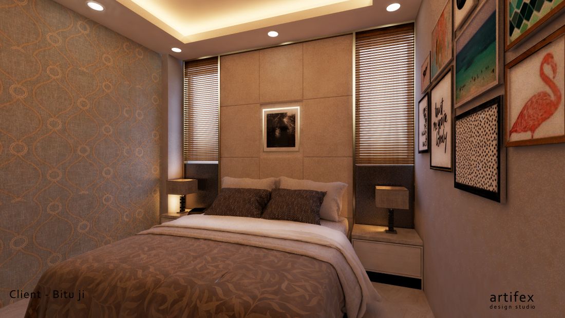 Compact Modern Bedroom with Wallpaper